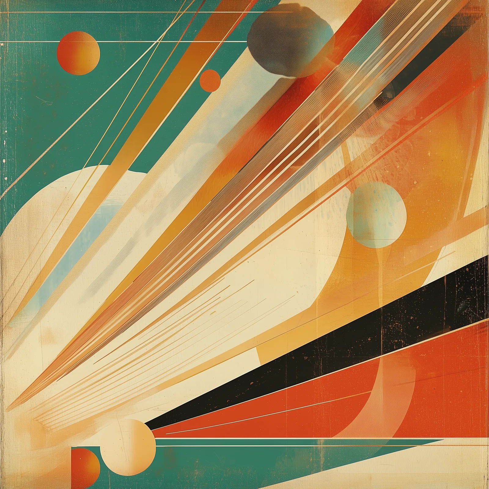 vintage 1950s General Dynamics annual report cover illustration, dynamic composition conveying energy and motion, mid-ce