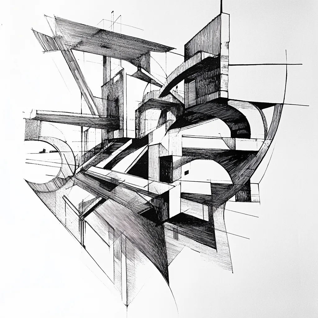 MC Echer style, abstract drawing, ink, architecture