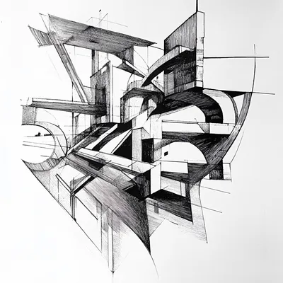 MC Echer style, abstract drawing, ink, architecture