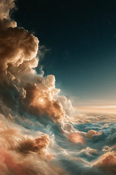 Abstract celestial composition inspired by a potassium reaction transformed into a flowing nebula vast, seamless gradien