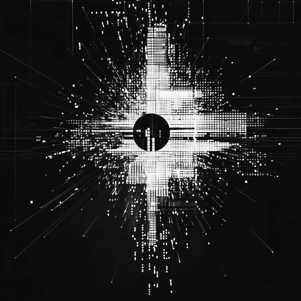 Monochrome ASCII art in black and white, portraying the concept of static data as a single, unchanging state and dynamic