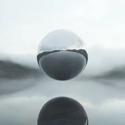 sphere of silver floating alone in isolation