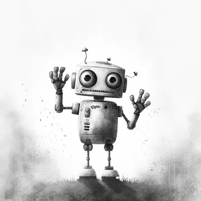 illustration, chatgpt, robot, good, simple shapes, black and white, waving hello --upbeta