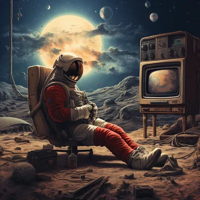 astronaut watching TV in space --upbeta