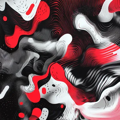 black and white and red, abstract art, dense data patterns, liquid, colorful, simple shapes