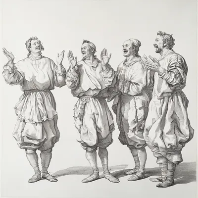 Five figures depicted in a hard-point etching style, standing and clapping enthusiastically in a clean white background.