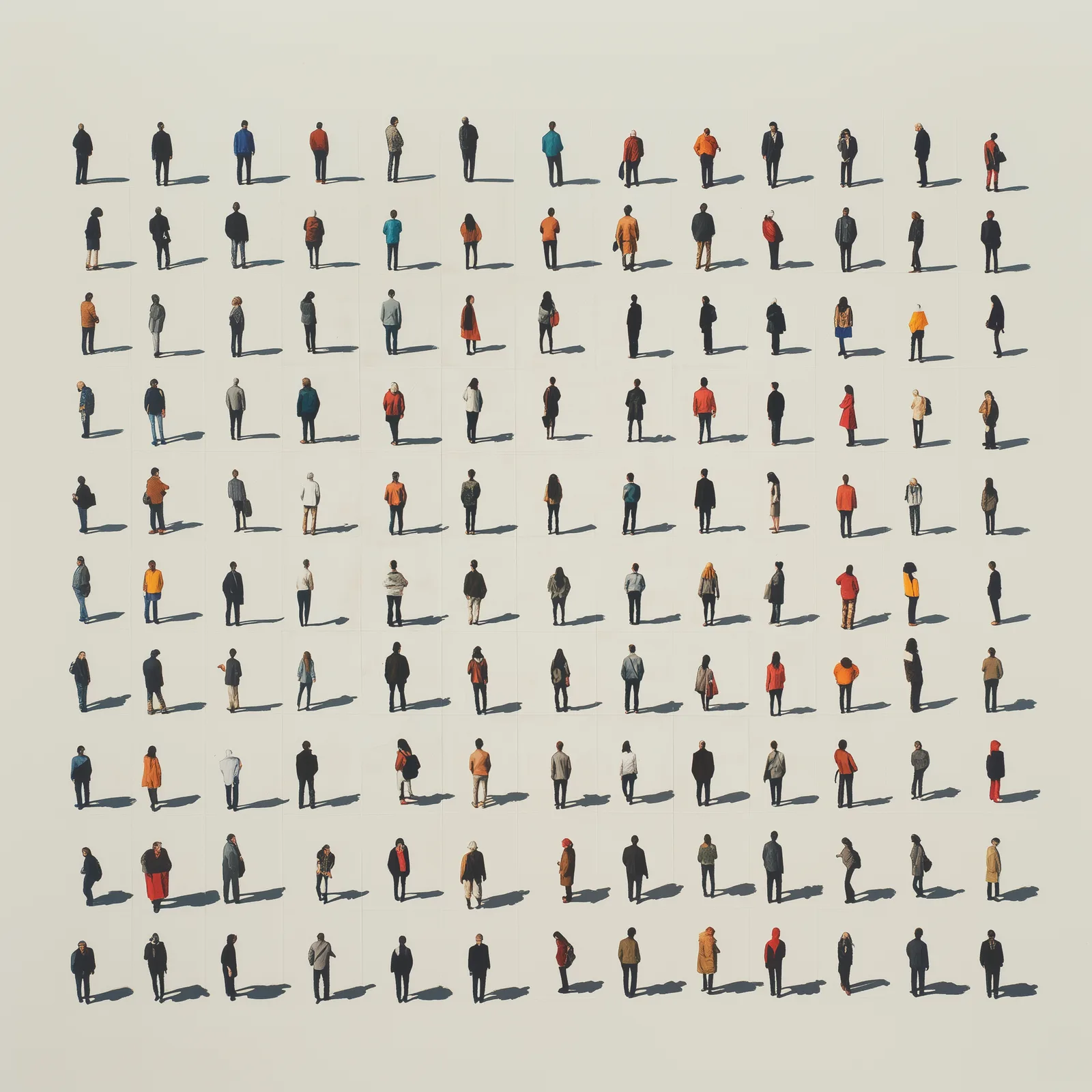 a grid of people standing in isolation