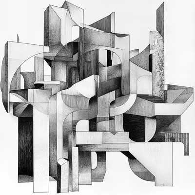 MC Esher style, idea architect, abstract, Architecture drawing style, black and white only