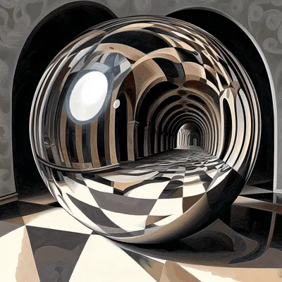abstract, MC Escher style, magic 8 ball