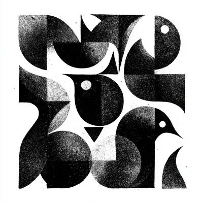 abstract concept of the theory of the agentic firm, black and white, strong negative space, graphic composition, moderni