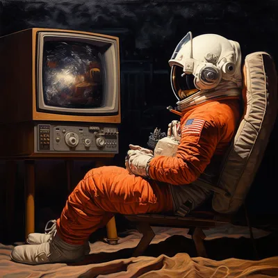 astronaut watching TV in space --upbeta