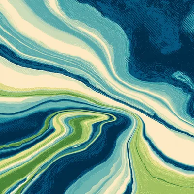 Abstract halftone rivers flowing across the canvas, intertwining streams of deep Pacific navy (#142139), airy Mint (#F5F