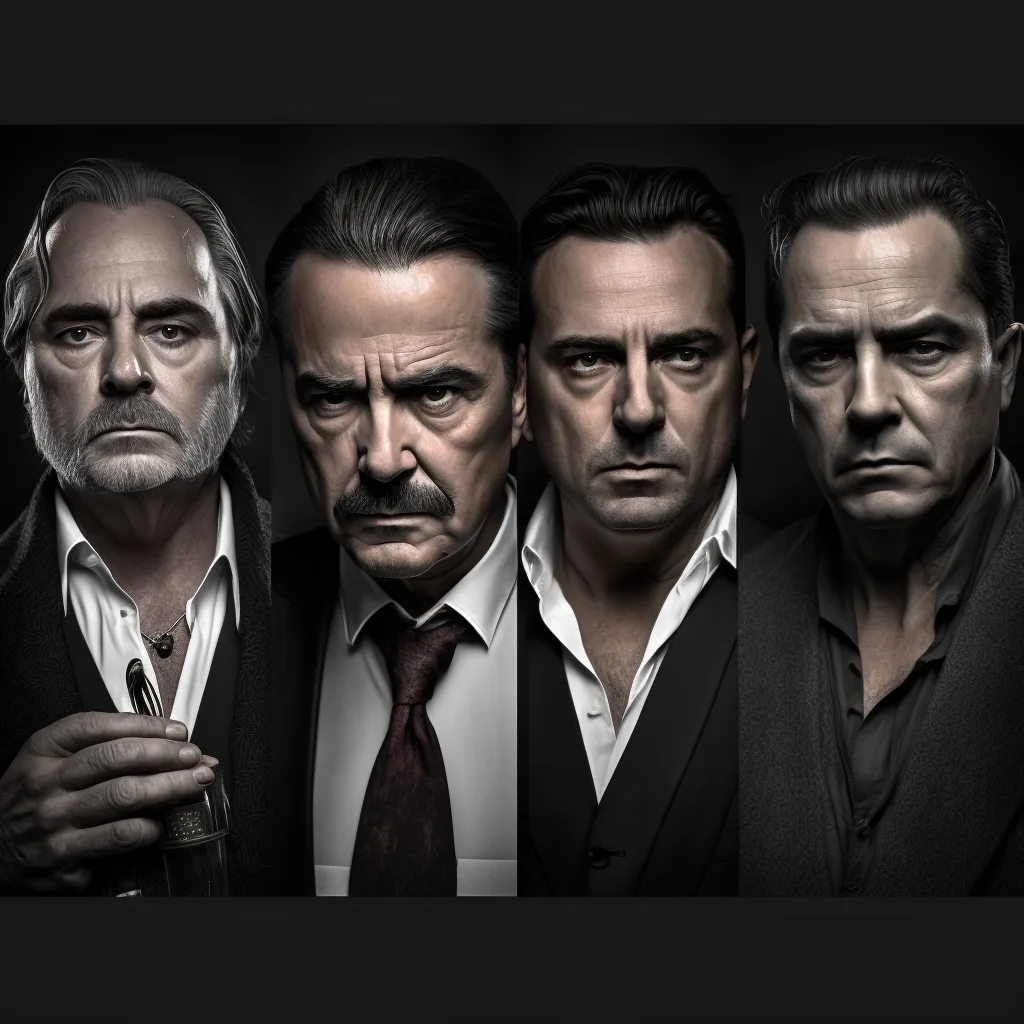 https://s.mj.run/l2CJsICbDTc old mafia bosses, film noir, hyper realistic photograph, portrait, masculine, gangster, --v