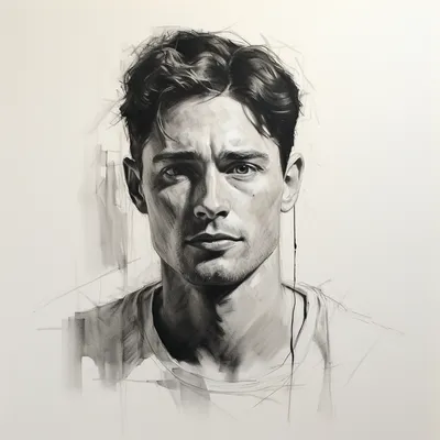impressionist, charcoal drawing, portrait, man, simple shapes, lines, black and white --s 250