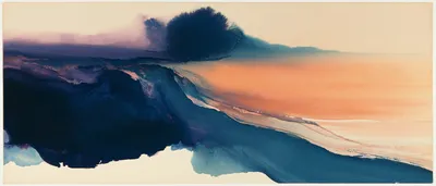 vintage 1970s watercolor on warm aged cream paper, flat scanned texture: a single saturated bloom at top center splits i