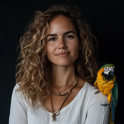 portrait, dark background, 35-year-old woman, graphic designer, urban resident in São Paulo, enjoys dancing, avid reader