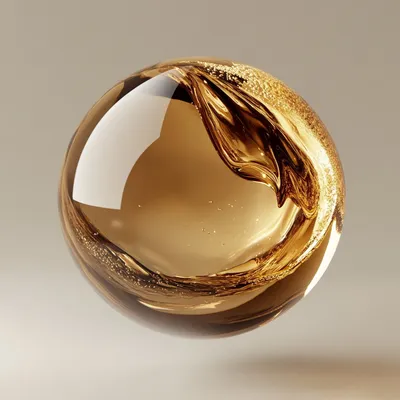 sphere of liquid gold floating in isolation, hyperrealistic