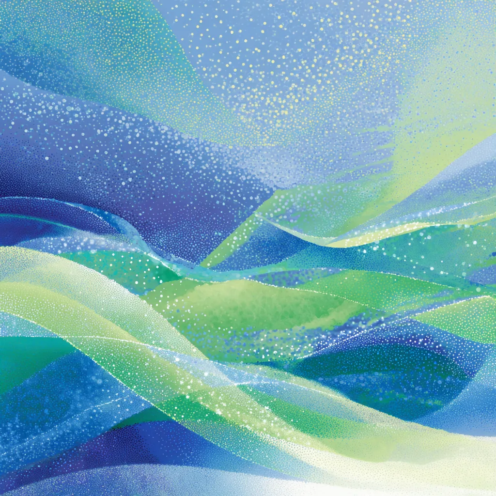 Airy abstract halftone streams of light, flowing currents of Pacific navy (#142139), Mint (#F5FCF9), Oatmilk (#F9F2E9),