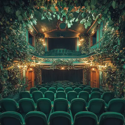 a hyperrealistic photo of a lush green theater