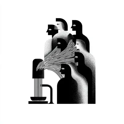 pasta extruder sitting in isolation with pasta coming out of the extruder die, minimalist black and white editorial illu