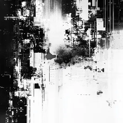 Abstract black and white ASCII art representing The Local-First Manifesto, chaotic yet structured, fragmented terminal s