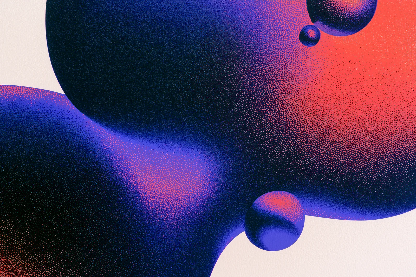 abstract macro image of liquid potassium as a shifting dither field, metallic eddies and suspended droplets made from de