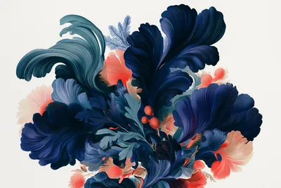A single abstract botanical-coral specimen, a dynamic yet serene composition of overlapping petal ribbons, branching fro