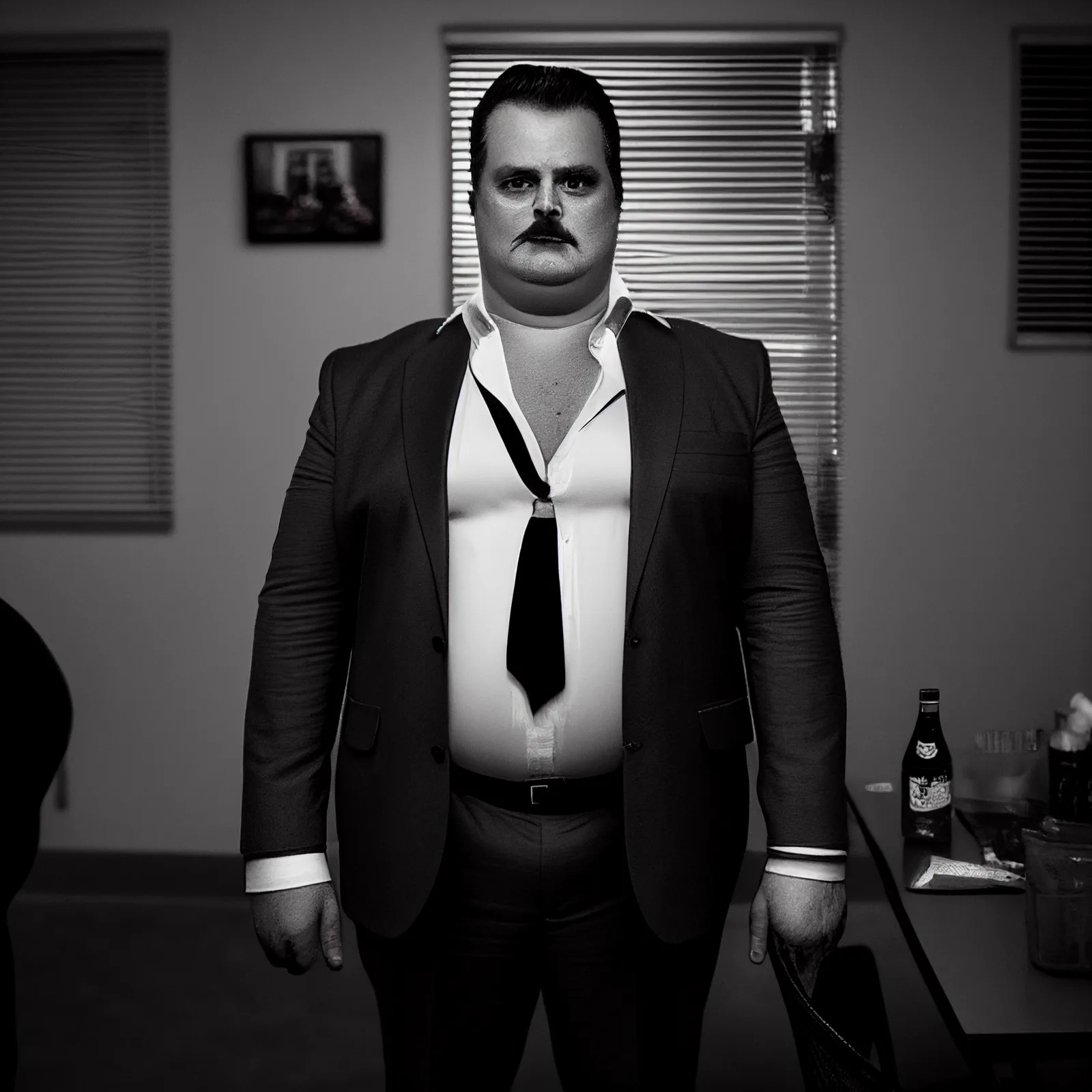 https://s.mj.run/HZ7ZUPpdXqE overweight, mofia boss, black and white photo, evil, --v 4