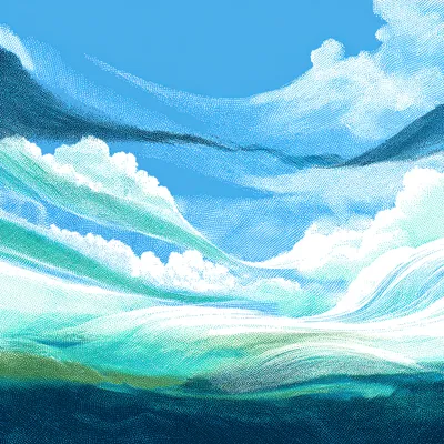 Airy abstract halftone streams of light, flowing currents of Pacific navy (#142139), Mint (#F5FCF9), Oatmilk (#F9F2E9),