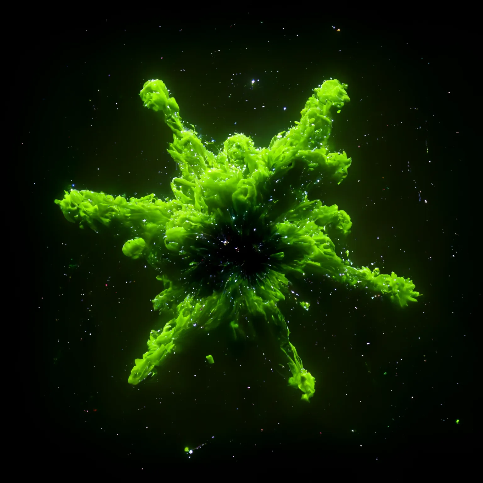 an asterisk shape floating in space made of neon green particles --upbeta