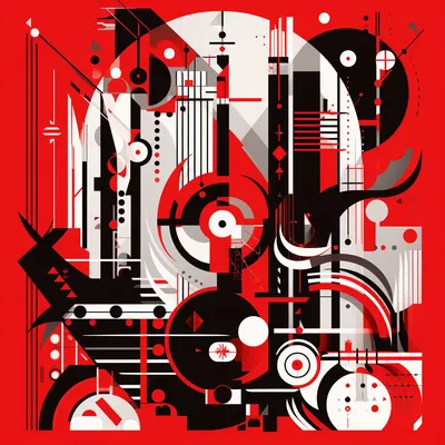 russian futurism, simple shapes, black white red, technology offers the world, technology divide --upbeta --v 5