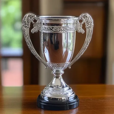 silver metal award trophy