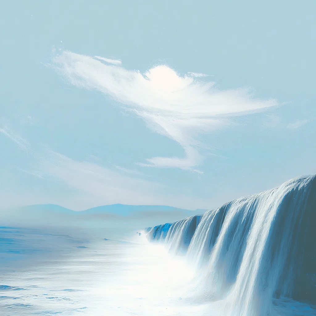 https://s.mj.run/cCyS39l3L50 dithering, waterfall, white sky, white water