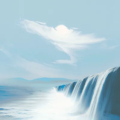 https://s.mj.run/cCyS39l3L50 dithering, waterfall, white sky, white water