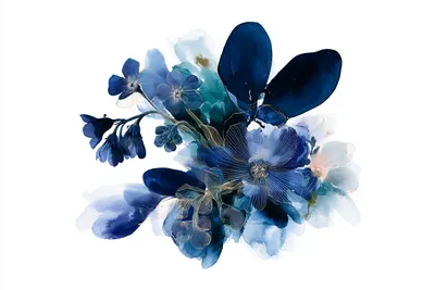Single abstract comfrey inspired botanical specimen: large velvety oval leaves, deep root like ribbons, clusters of nodd
