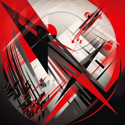 russian futurism, simple shapes, black white red, technology offers the world, technology divide --upbeta --v 5