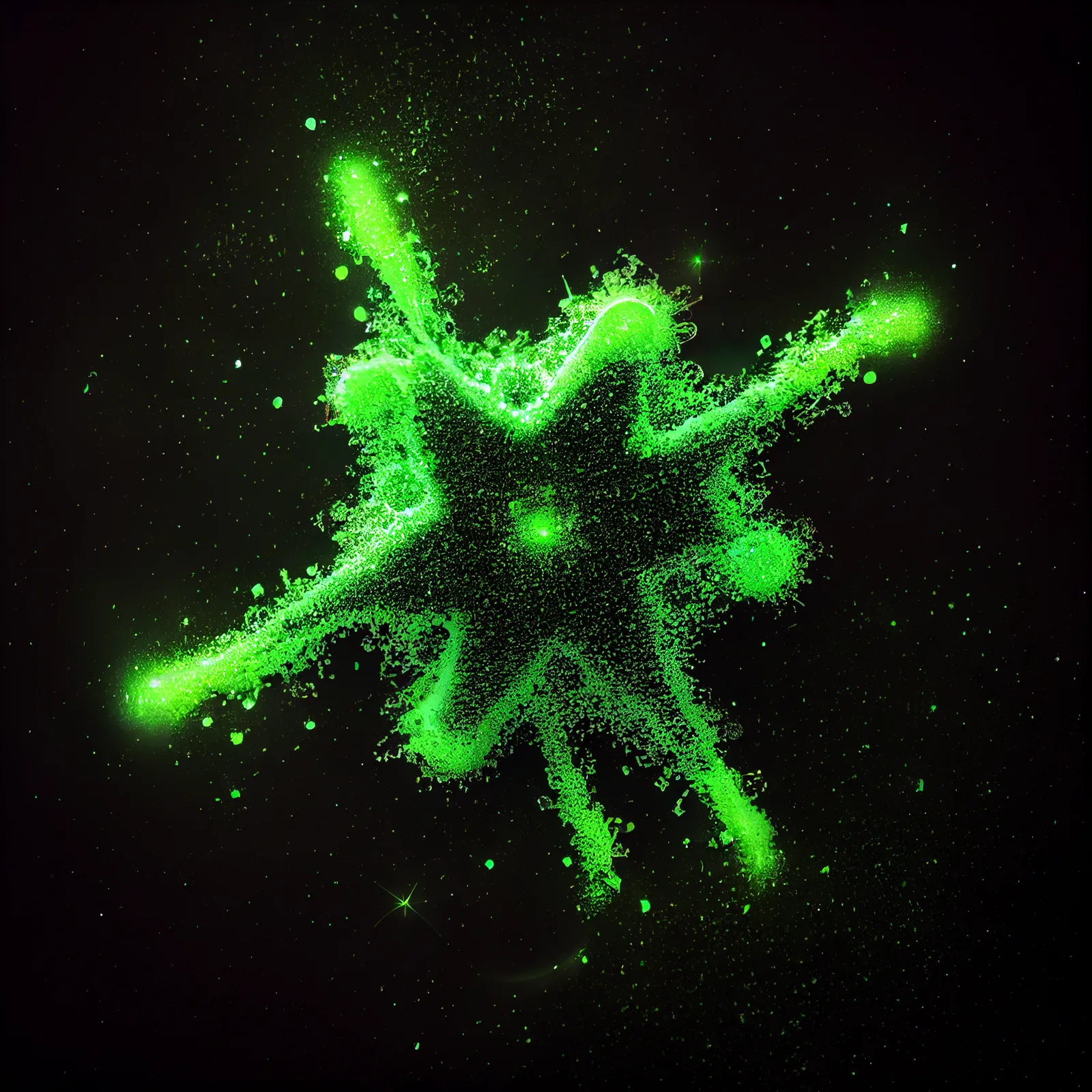an asterisk shape floating in space made of neon green particles --upbeta