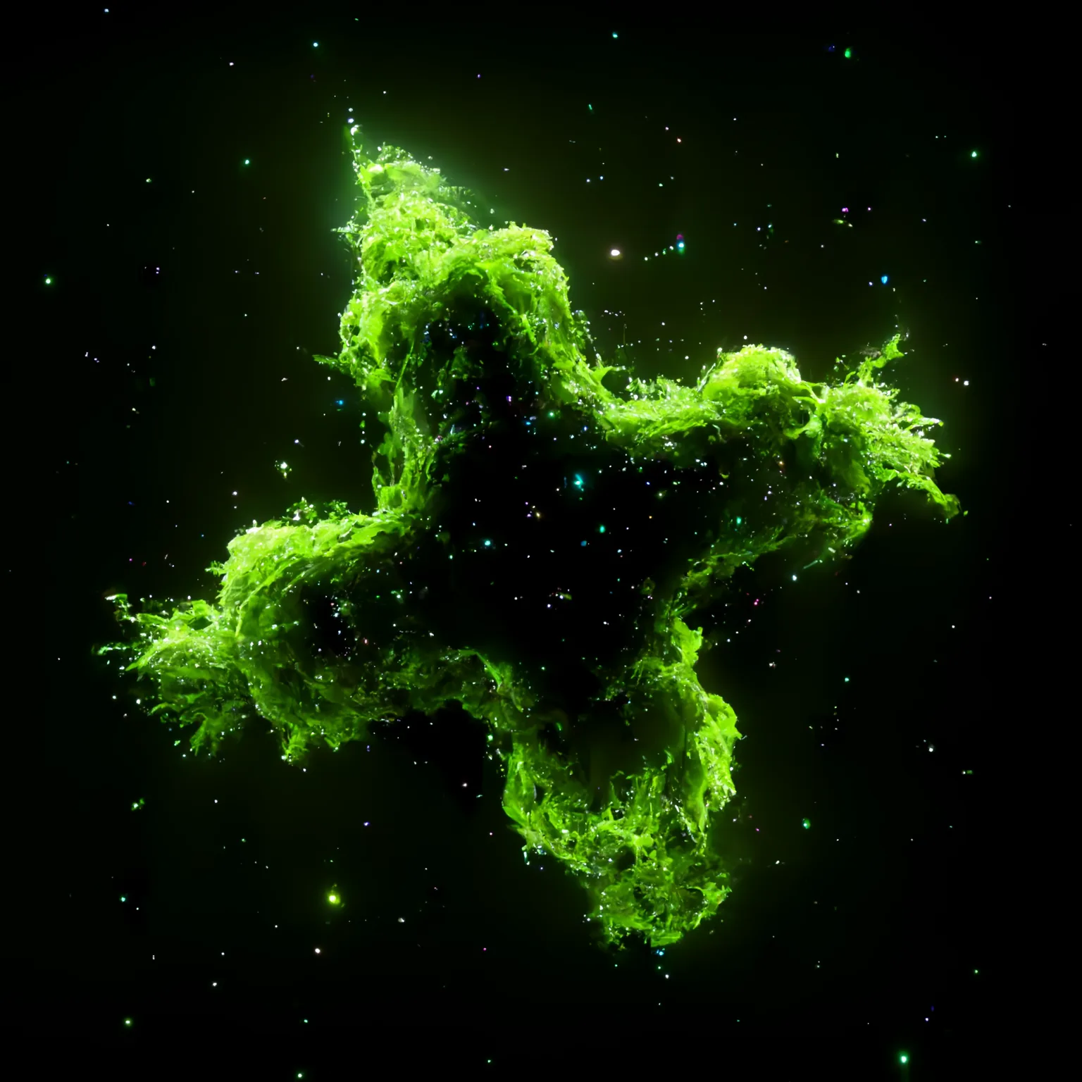 an asterisk shape floating in space made of neon green particles --upbeta