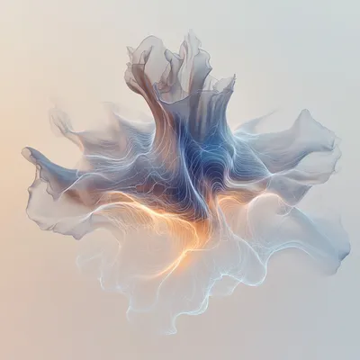 Abstract, ethereal form resembling a dark, cloud-like shape with lightning-like patterns of white and blue energy flowin