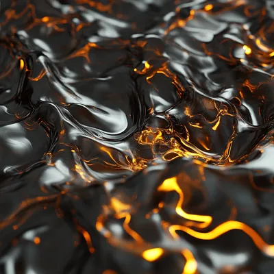 A hyper-realistic close-up of molten lead. The material appears viscous, with intricate details of light refractions and
