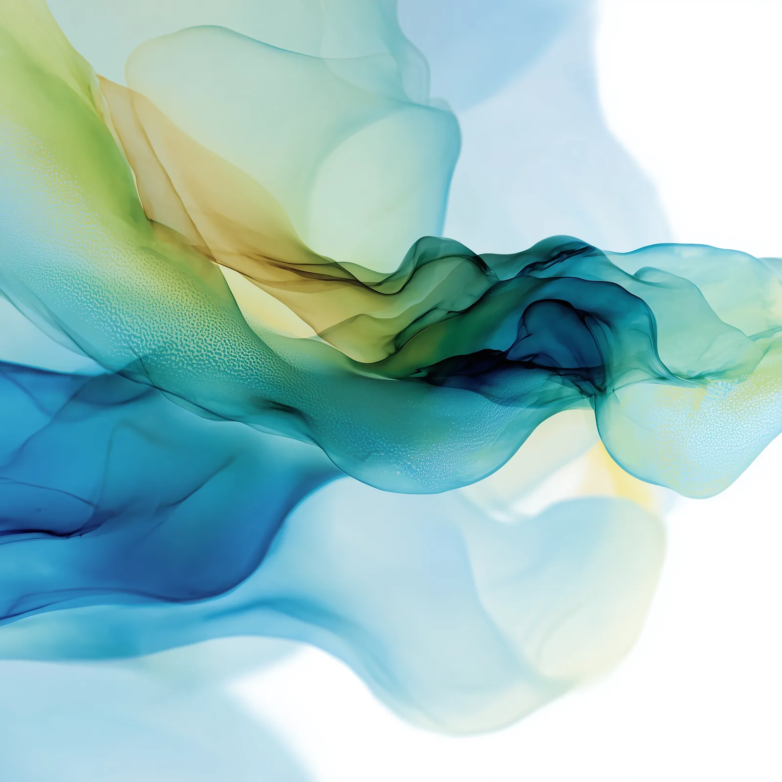 Minimal abstract composition on pure white background a soft, ethereal central form of flowing color inspired by ocean c
