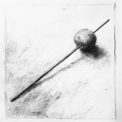 black and white vine charcoal sketch of a knitting needle, simple shapes