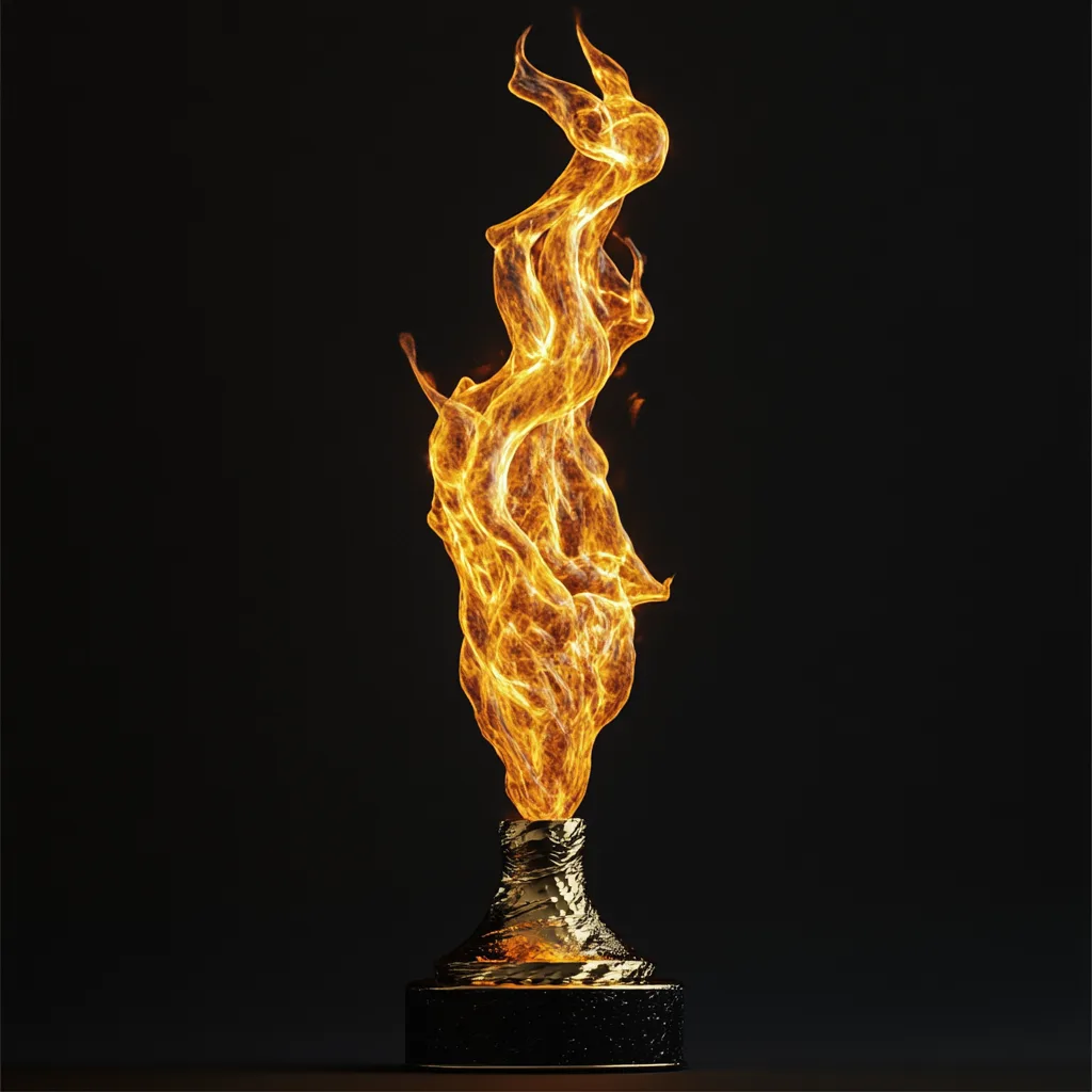 award trophy made of fire in isolation