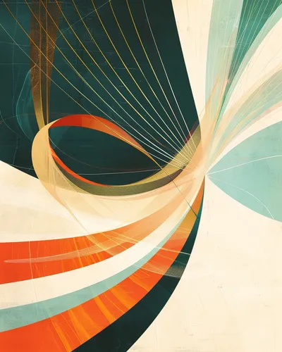 vintage 1950s General Dynamics annual report cover illustration, light and airy composition with white and cream negativ