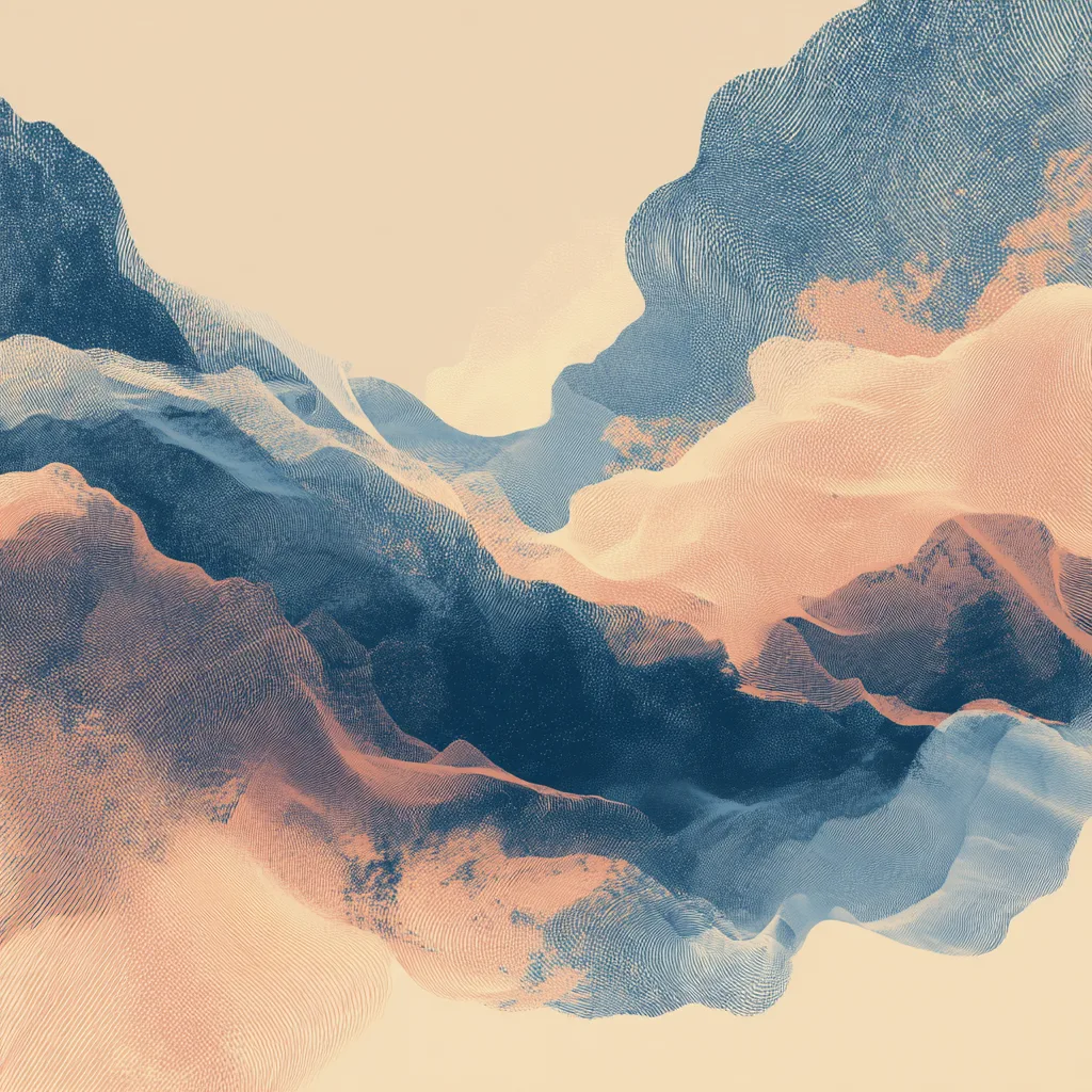 Ethereal abstract halftone currents, airy flowing gradients of soft Mint (#F5FCF9) and warm Oatmilk (#F9F2E9), accented