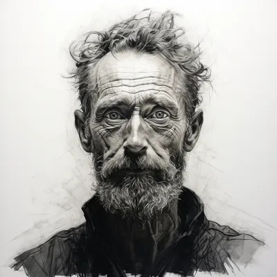 impressionist, charcoal drawing, portrait, man, simple shapes, lines, black and white --s 250