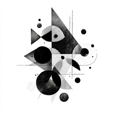 abstract andrew calder, few shapes, minimal, minimalist black and white editorial illustration, high-contrast ink drawin