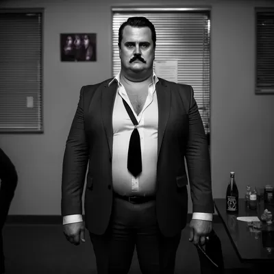 https://s.mj.run/HZ7ZUPpdXqE overweight, mofia boss, black and white photo, evil, --v 4
