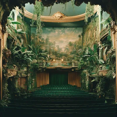 a hyperrealistic photo of a lush green theater