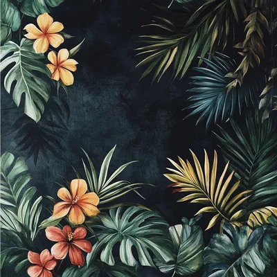 dark and tropical wallpaper with colorful flowers